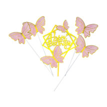 Happy Birthday arany tortabeszúró rózsaszín pillangókkal