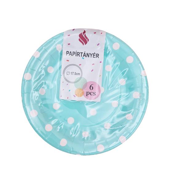 Türkiz papírtányér szett fehér pötyökkel 6db - 17.5 cm