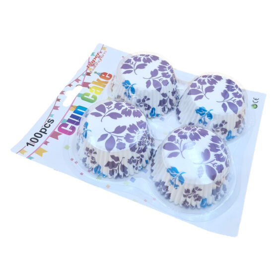 Lila virágos muffin papír szett - 100db