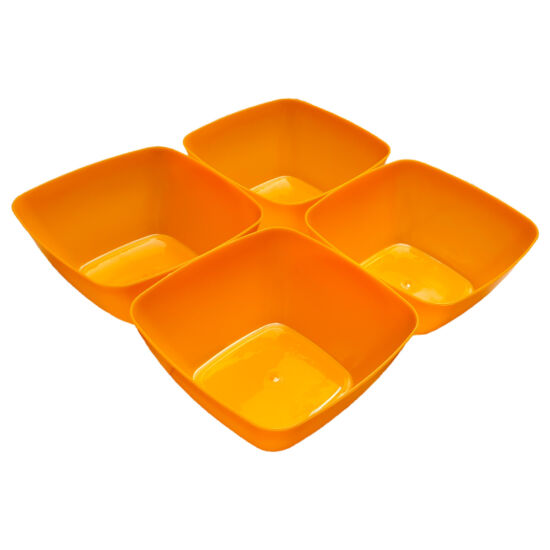 Négyszögletes műanyag tálka 4 db - narancssárga