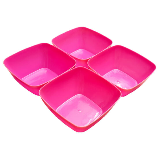 Négyszögletes műanyag tálka 4 db - rózsaszín