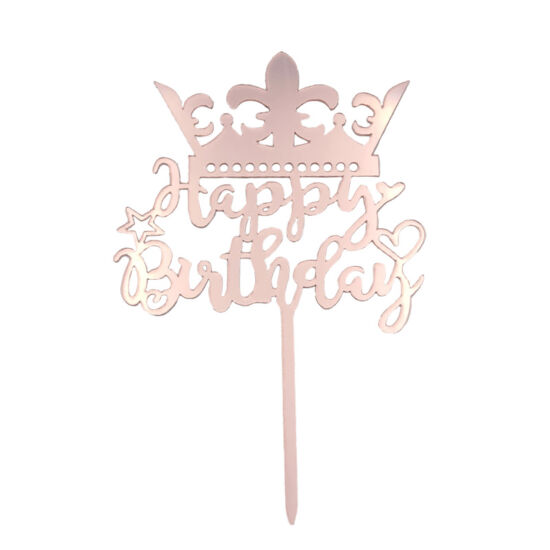 Happy Birthday rózsaszín koronás tortabeszúró